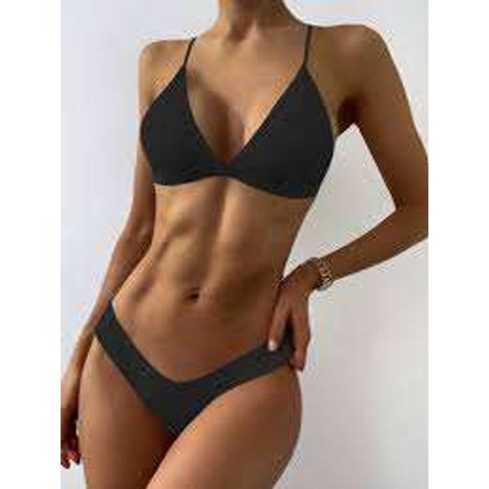 Zaful Women's Black Ribbed Triangle Bikini Top Size 8